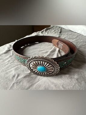 Nocona Brown Leather Belt with Turquoise Oval Concho